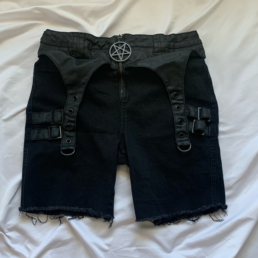 Killstar Leather Shorts Emblem Zipper Buckle Hardware Summer Goth